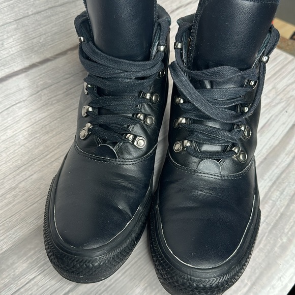 Converse ( Chucks ) All Black leather high top (Monochrome) men’s 9 women 7 - Picture 4 of 16